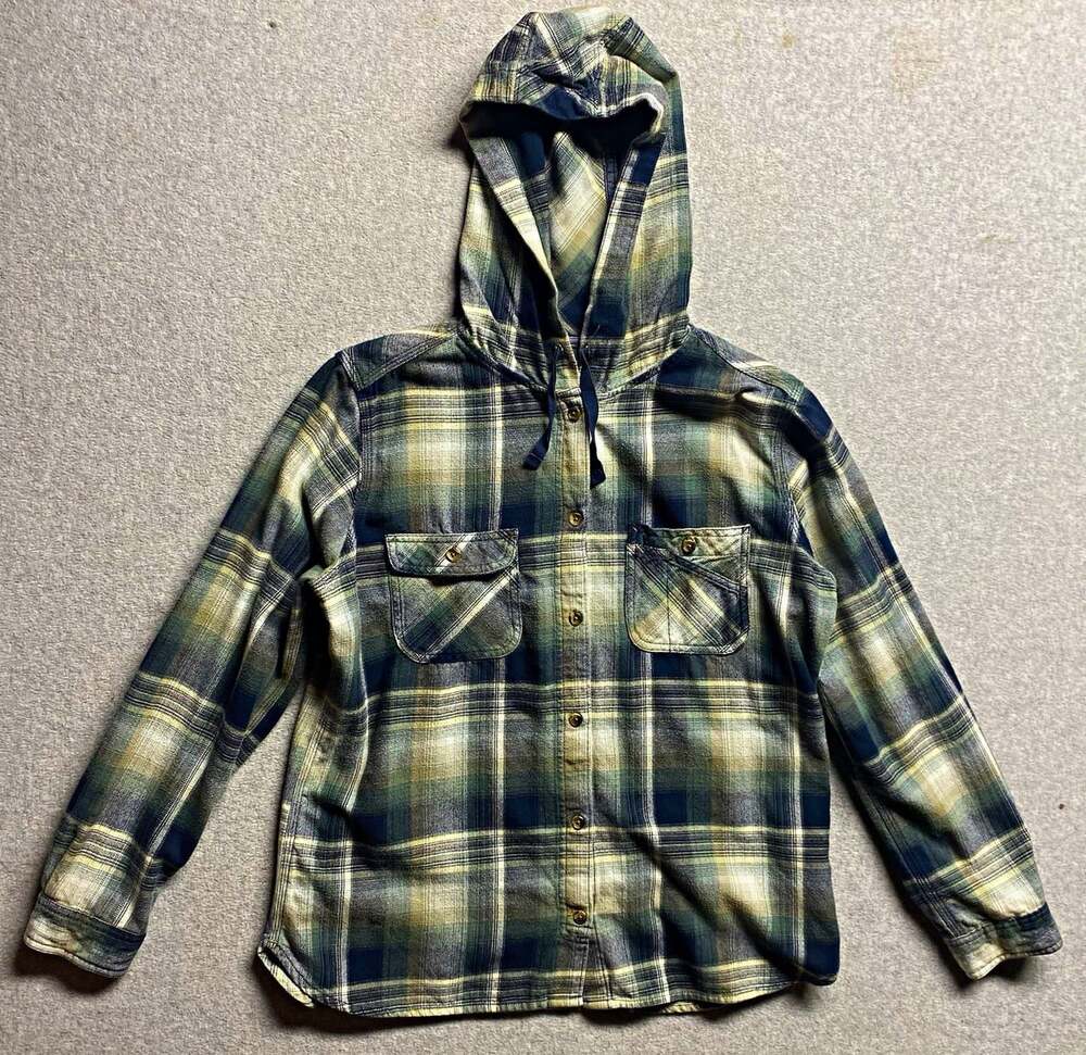 Carhartt Women's L 12/14 Beartooth Hooded Flannel Shirt Plaid Shacket Green Blue